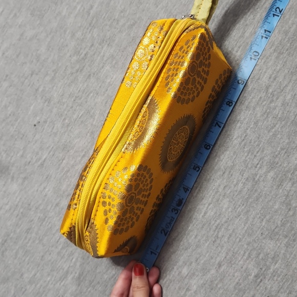 Handmade Indian Patterned Gold Mini Travel Cosmetics Case Zippered Pencil Pouch - Picture 4 of 7